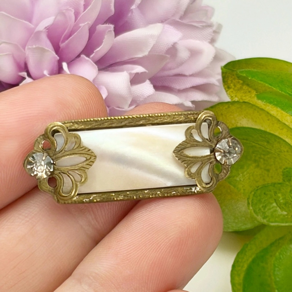 Antique Mother of Pearl Brooch Art Nouveau Edwardian Art Deco Gold Filled - Picture 7 of 10